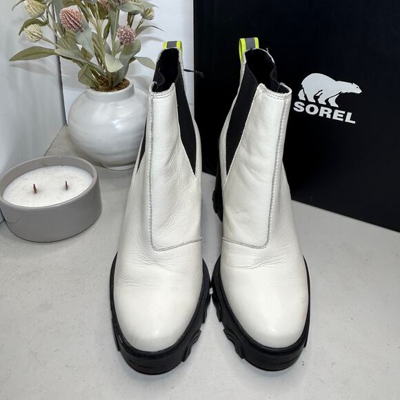 Sorel Brex Chelsea Pull On Leather Waterproof Boot Cream/Black Women 11 - Picture 3 of 10